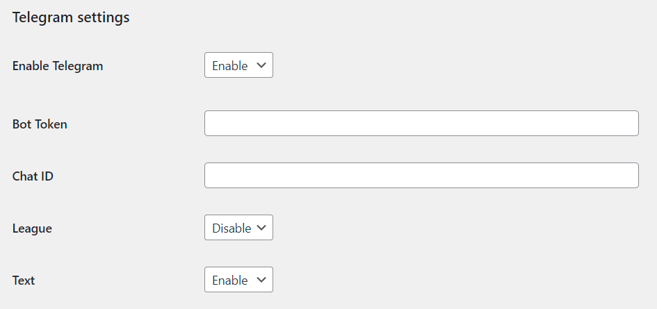 Configurations telegram settings admin