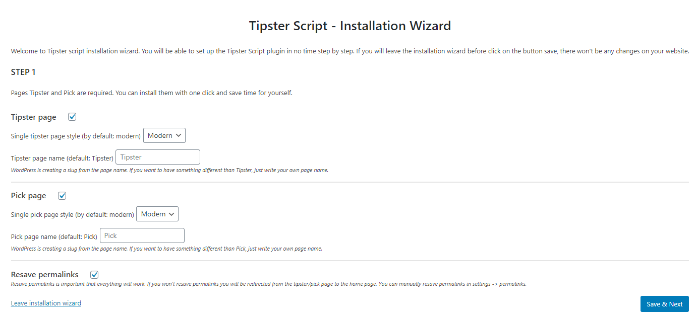 Installation wizard - Step 1